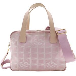Chanel Travel Line Convertible Satchel Nylon Pink Nylon Handbag